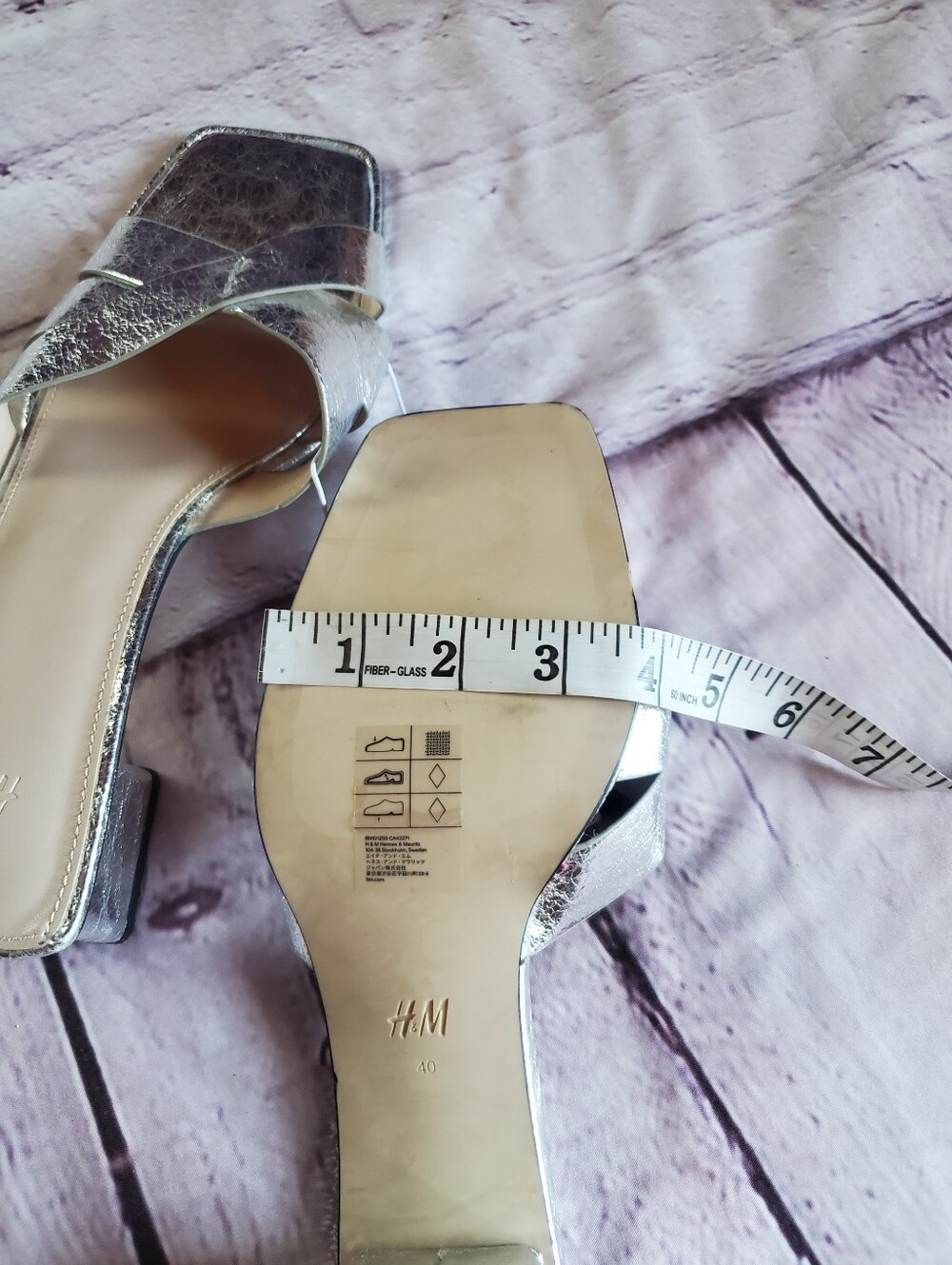 Metallic Silver Low Block Heel Slide Sandals Square Toe Crossover Foot Straps 9 - Picture 12 of 14